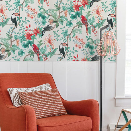 DecoratorsBest Tropical Birds White Peel and Stick Wallpaper, 56 sq. ft.