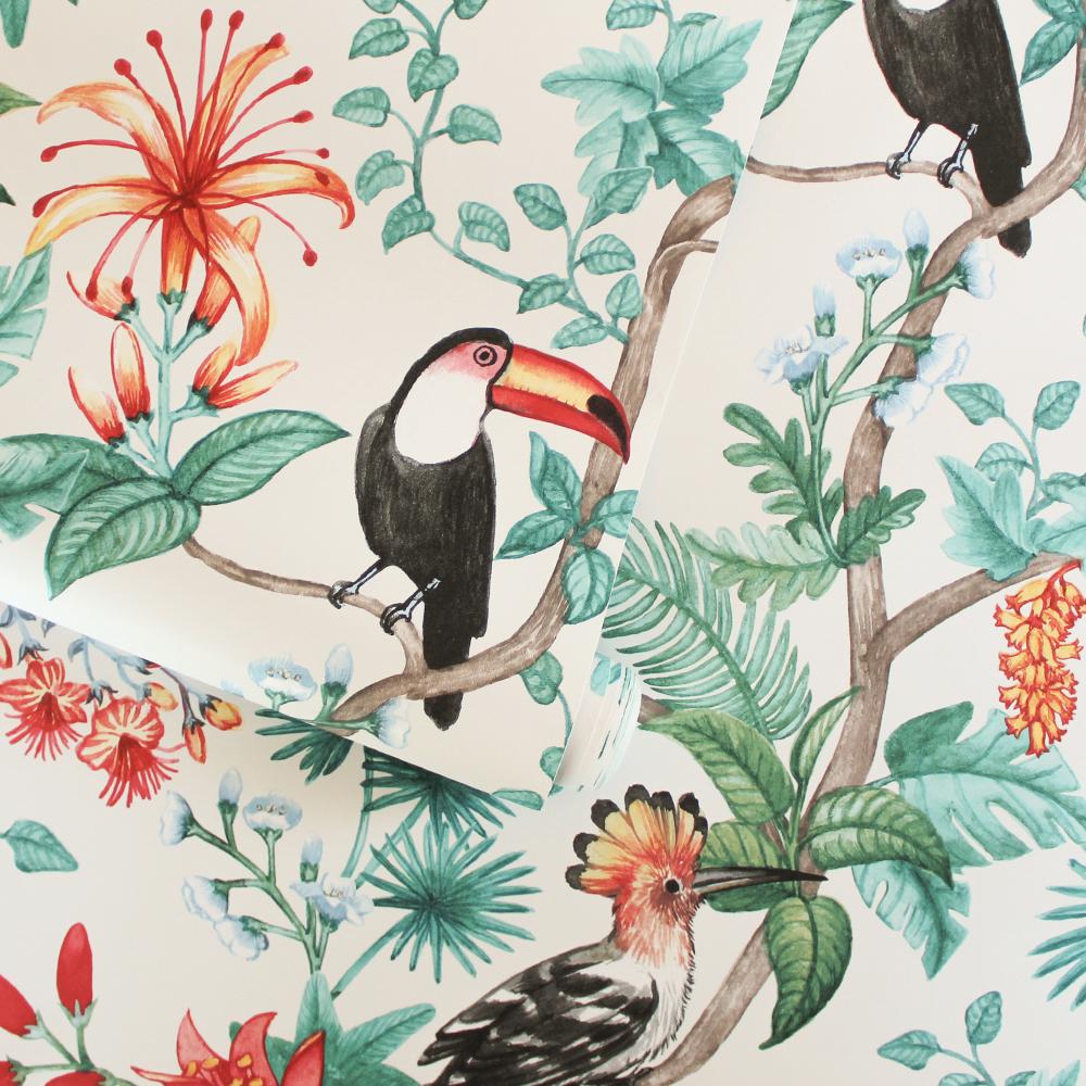 DecoratorsBest Tropical Birds White Peel and Stick Wallpaper, 56 sq. ft.