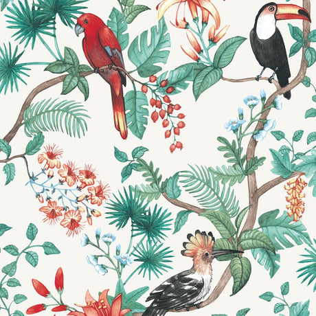 Tempaper Tropical Birds White Peel and Stick Wallpaper, 56 sq. ft.