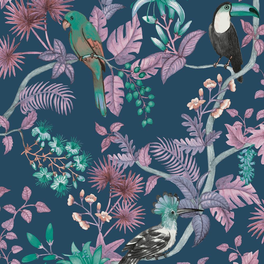 DecoratorsBest Tropical Birds Blue Peel and Stick Wallpaper, 56 sq. ft.