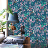 DecoratorsBest Tropical Birds Blue Peel and Stick Wallpaper, 56 sq. ft.