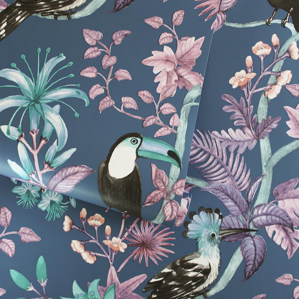 DecoratorsBest Tropical Birds Blue Peel and Stick Wallpaper, 56 sq. ft.