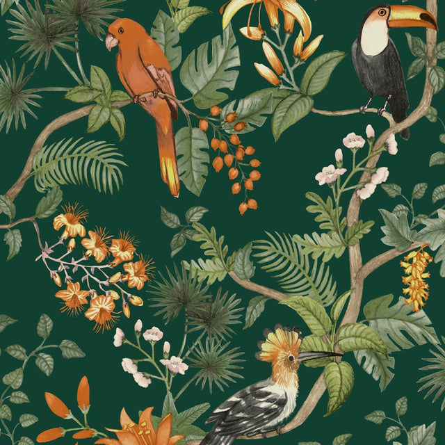 Tempaper Tropical Birds Green Peel and Stick Wallpaper, 56 sq. ft.