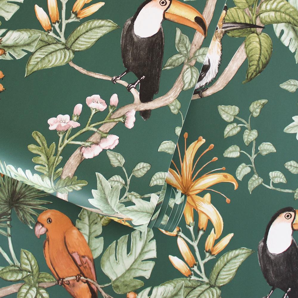 DecoratorsBest Tropical Birds Green Peel and Stick Wallpaper, 56 sq. ft.