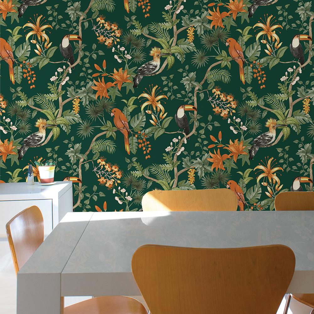 DecoratorsBest Tropical Birds Green Peel and Stick Wallpaper, 56 sq. ft.