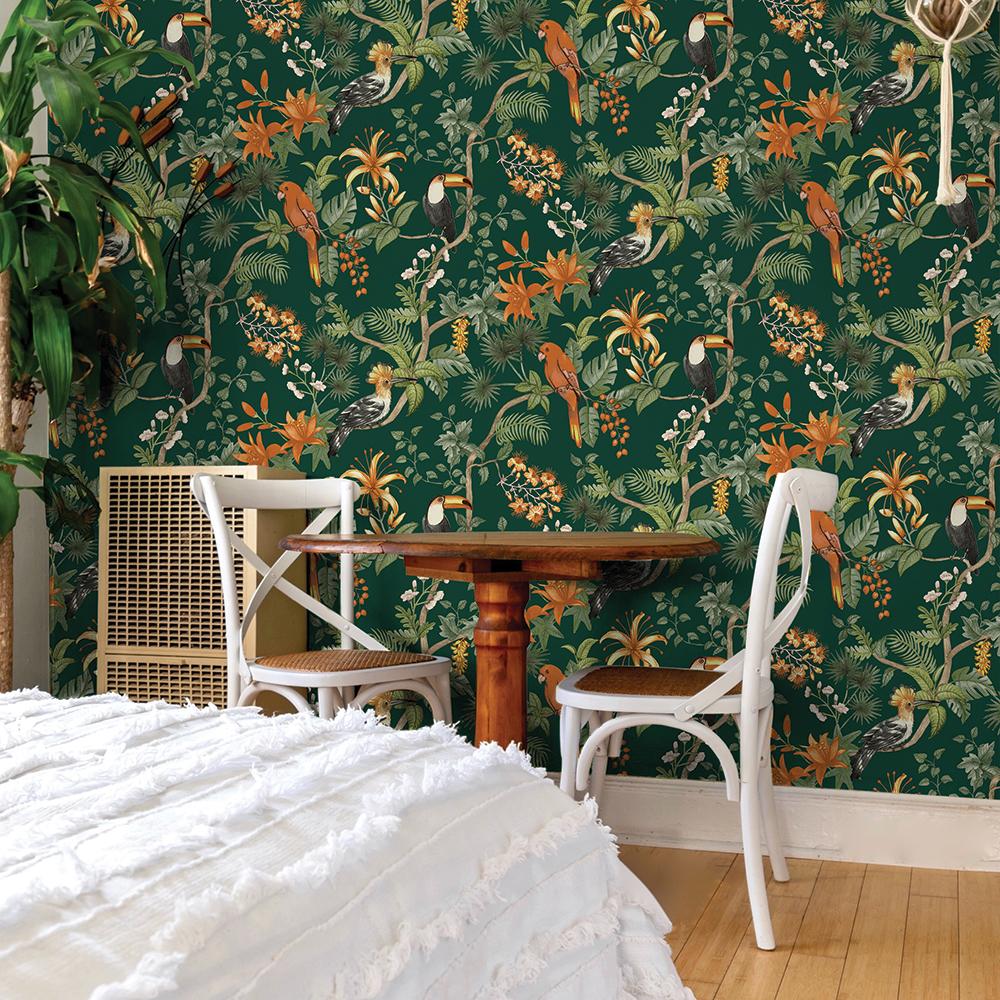 DecoratorsBest Tropical Birds Green Peel and Stick Wallpaper, 56 sq. ft.