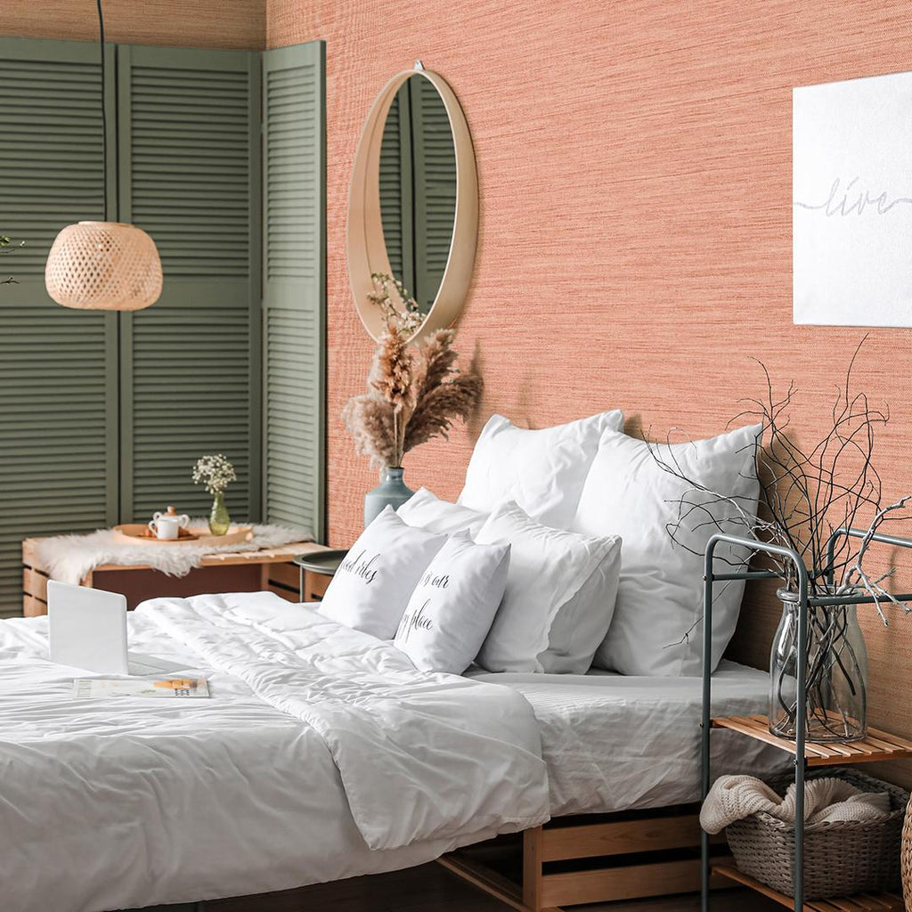 DecoratorsBest Faux Grasscloth Pink Peach Peel and Stick Wallpaper, 56 sq. ft.