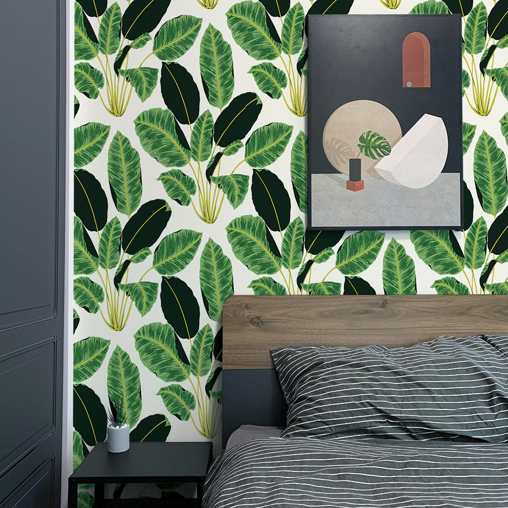 DecoratorsBest Jungle Leaves by Genevieve Gorder Green Peel and Stick Wallpaper, 56 sq. ft.