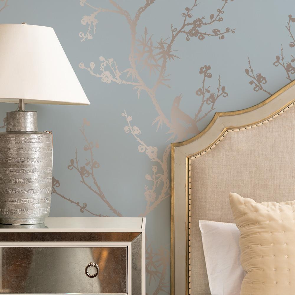 DecoratorsBest Birds by Cynthia Rowley Silver and Blue Peel and Stick Wallpaper, 60 sq. ft.