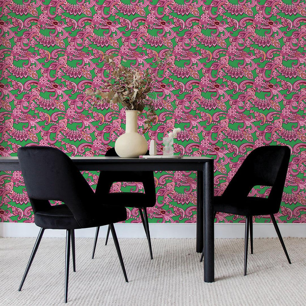 DecoratorsBest Paisley by alice & olivia Pink and Green Peel and Stick Wallpaper, 56 sq. ft.