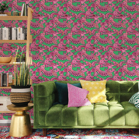 DecoratorsBest Paisley by alice & olivia Pink and Green Peel and Stick Wallpaper, 56 sq. ft.