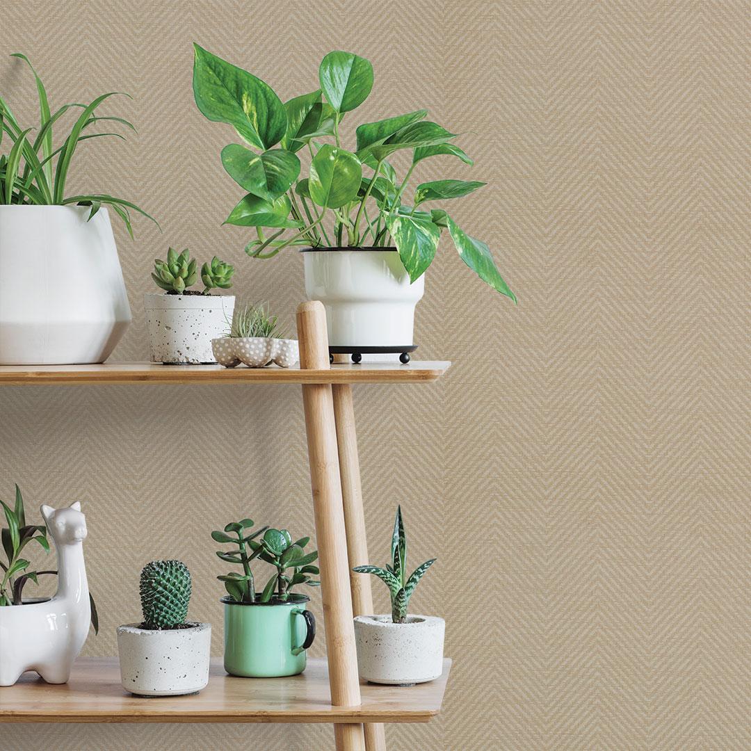 DecoratorsBest Grasscloth Herringbone Light Tan Handwoven Wallpaper, 72 sq. ft.