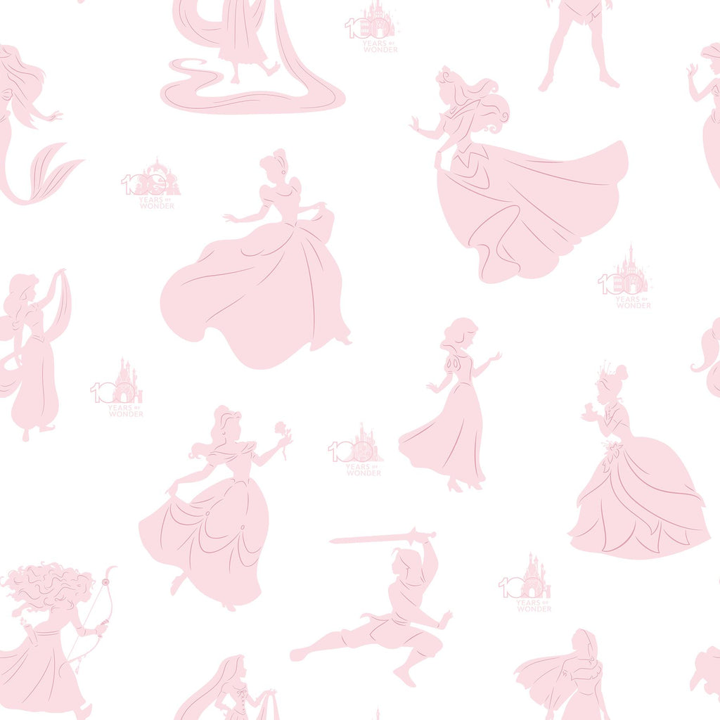 RoomMates Disney100ThAnniversary Princesses Pink Peel And Stick Pink Wallpaper