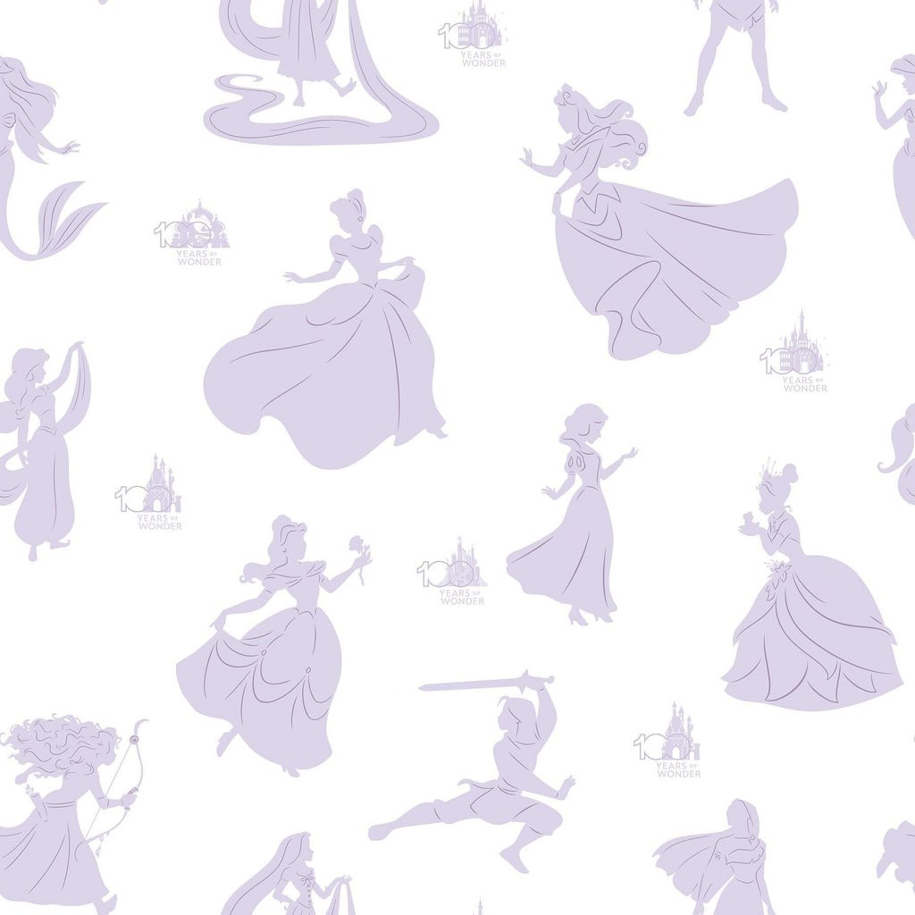 RoomMates Disney100thAnniversary Princesses Purple Peel and Stick Purple Wallpaper