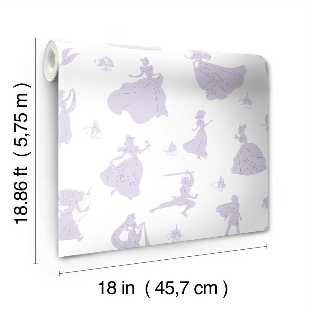 RoomMates Disney100ThAnniversary Princesses Purple Peel And Stick Purple Wallpaper