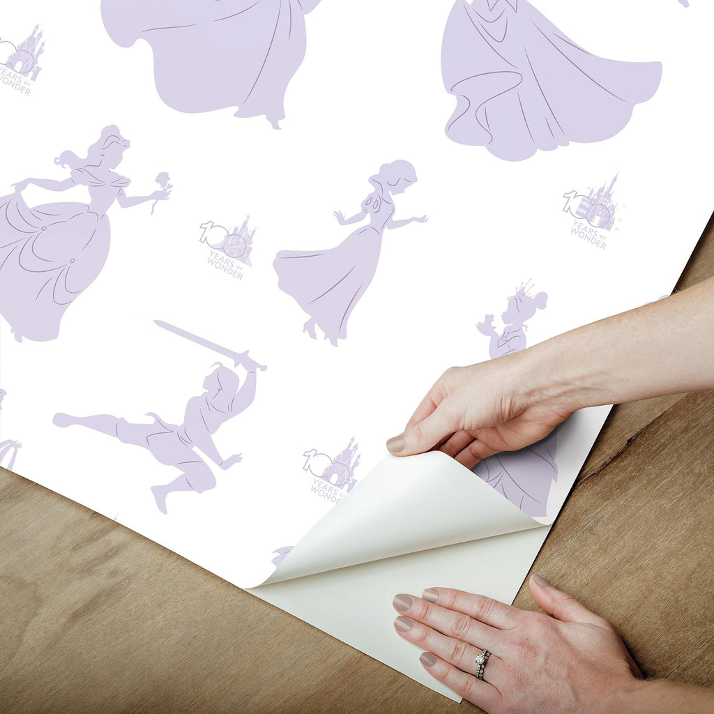 RoomMates Disney100ThAnniversary Princesses Purple Peel And Stick Purple Wallpaper