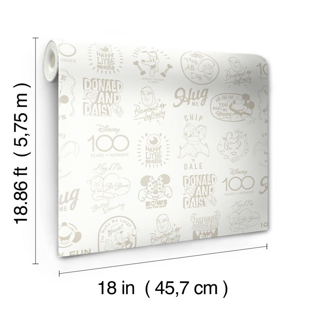 RoomMates Disney 100Th Anniversary Icons Beige Peel And Stick Neutral Wallpaper