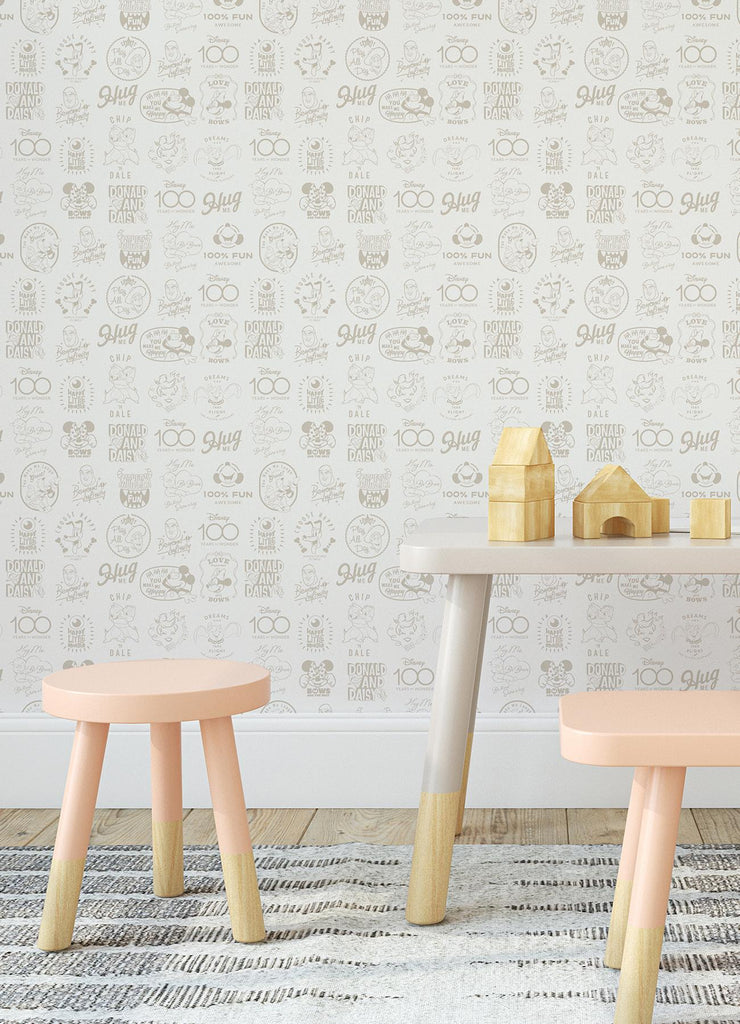 RoomMates Disney 100Th Anniversary Icons Beige Peel And Stick Neutral Wallpaper