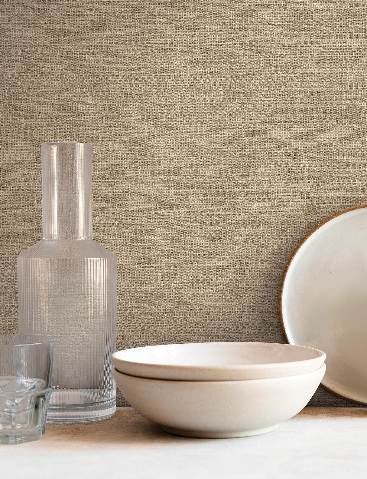 York Light Caramel Shimmering Linen Brown Wallpaper