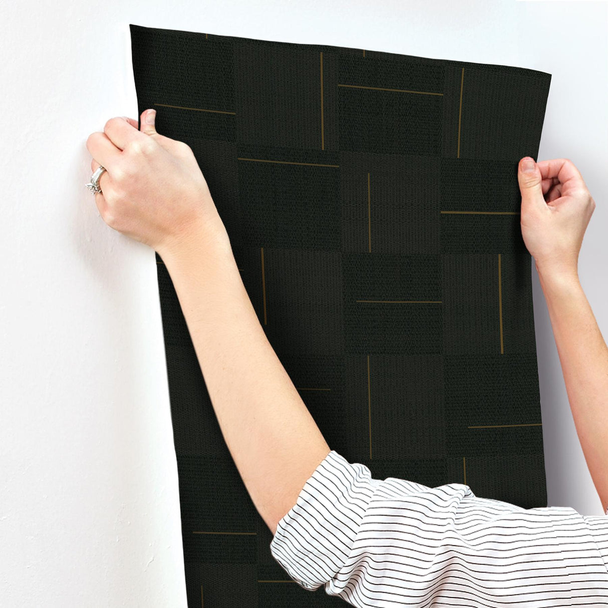 York Black Geo Block Weave Black Wallpaper