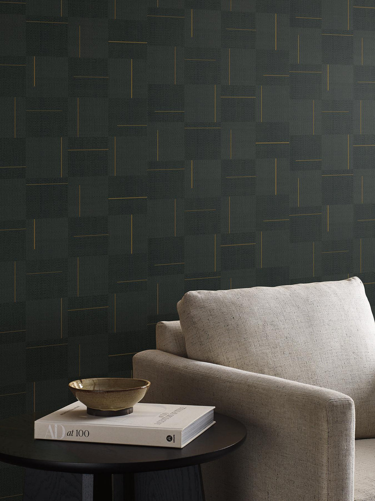 York Black Geo Block Weave Black Wallpaper