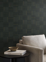 York Black Geo Block Weave Black Wallpaper