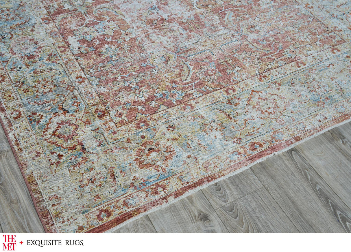 Exquisite The Met X Exquisite Rugs Antique Loom Rust/Blue Area Rug 0.02'X9.0' Rug