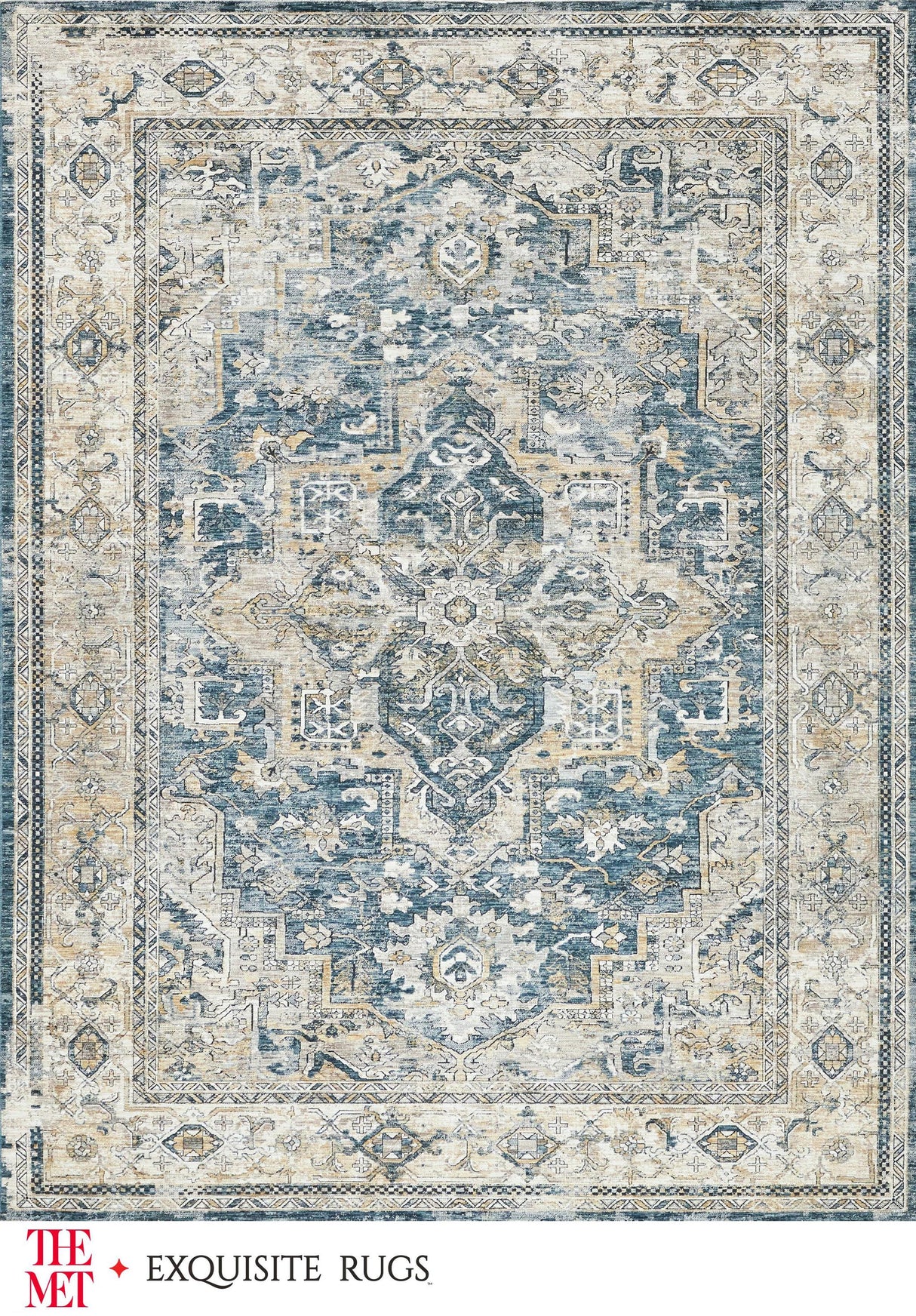 Exquisite The Met X Exquisite Rugs Antique Loom Blue/Beige Area Rug 0.02'X8.0' Rug