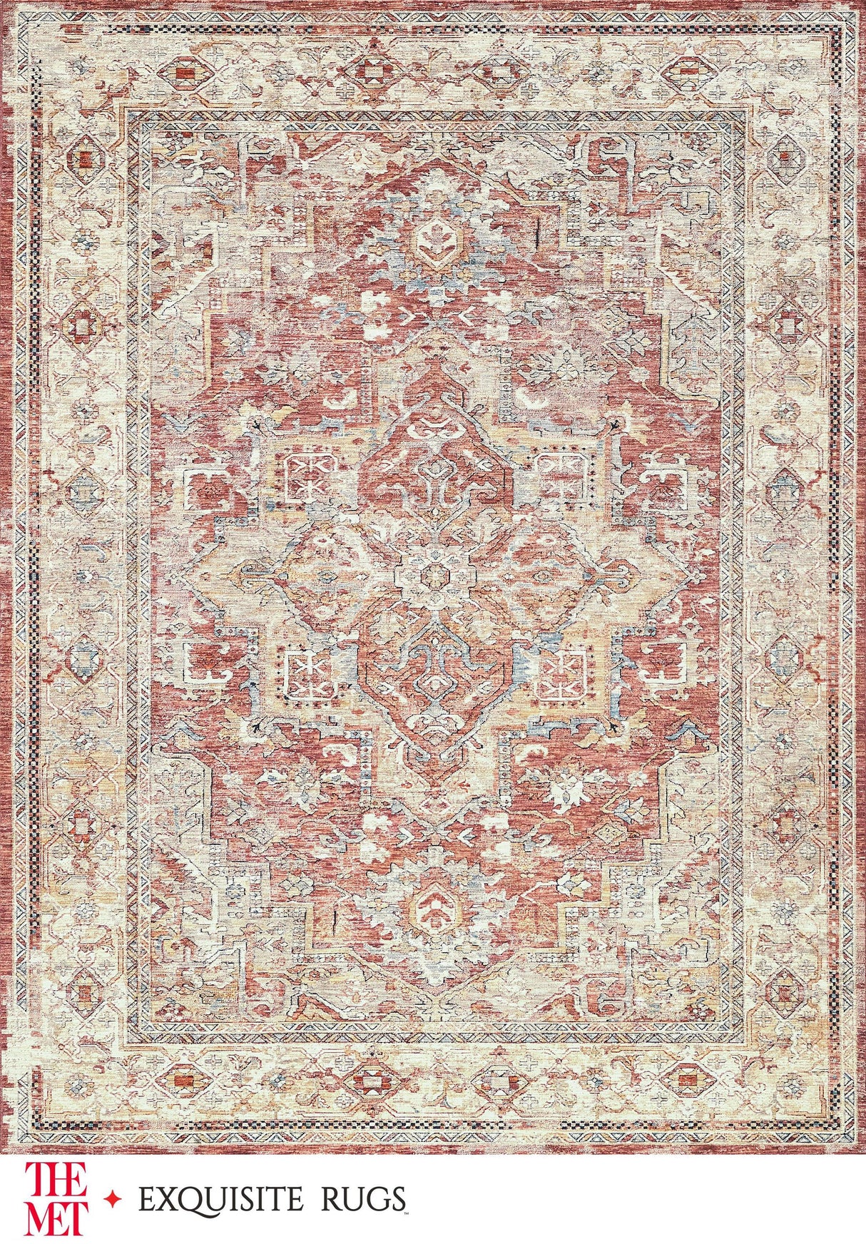 Exquisite The Met X Exquisite Rugs Antique Loom Rust/Beige Area Rug 0.02'X2.5' Rug