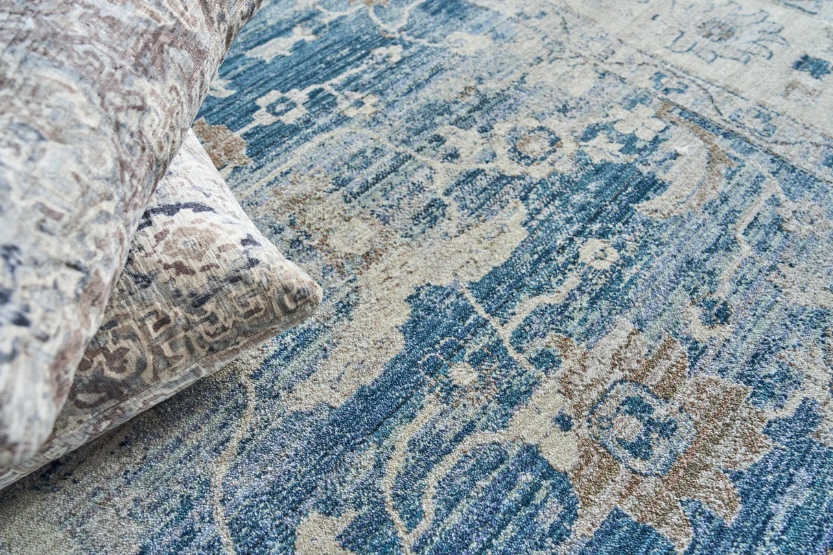 Exquisite Rugs Vintage Looms 5672 Blue/Beige Polyester powerloom 15' x 12' Area Rug