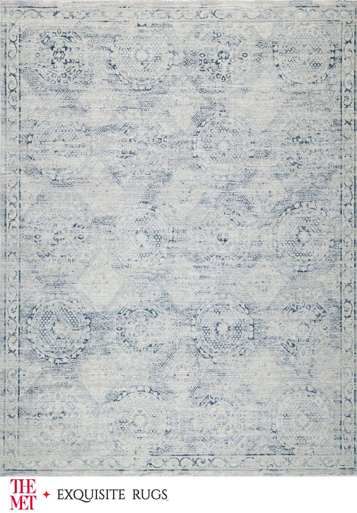 Exquisite The Met X Exquisite Rugs Vintage Looms Light Blue/Blue Area Rug 0.02'X12.0' Rug