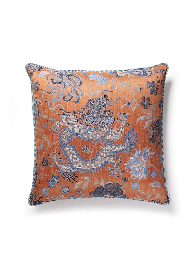 Scalamandre Dragon Tableau Persimmon Blue Pillow