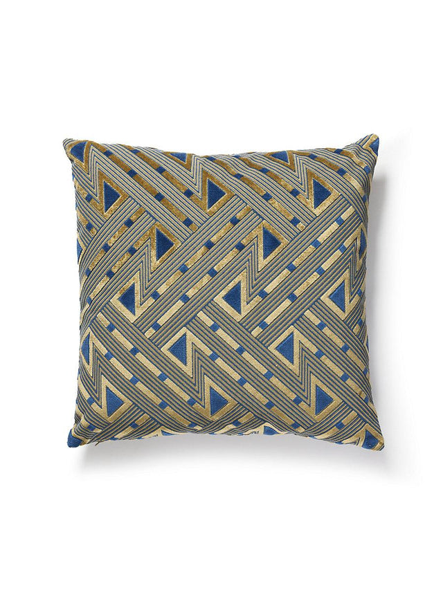Scalamandre Kasai Velvet 22 X 22 - Blue On Gold Decorative Pillow
