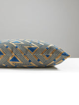 Scalamandre Kasai Velvet 22 X 22 - Blue On Gold Decorative Pillow