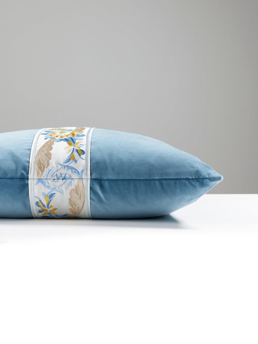 Scalamandre Reine/Linley Velvet 22 X 22 - Gold And Blue / Soldier Blue Decorative Pillow