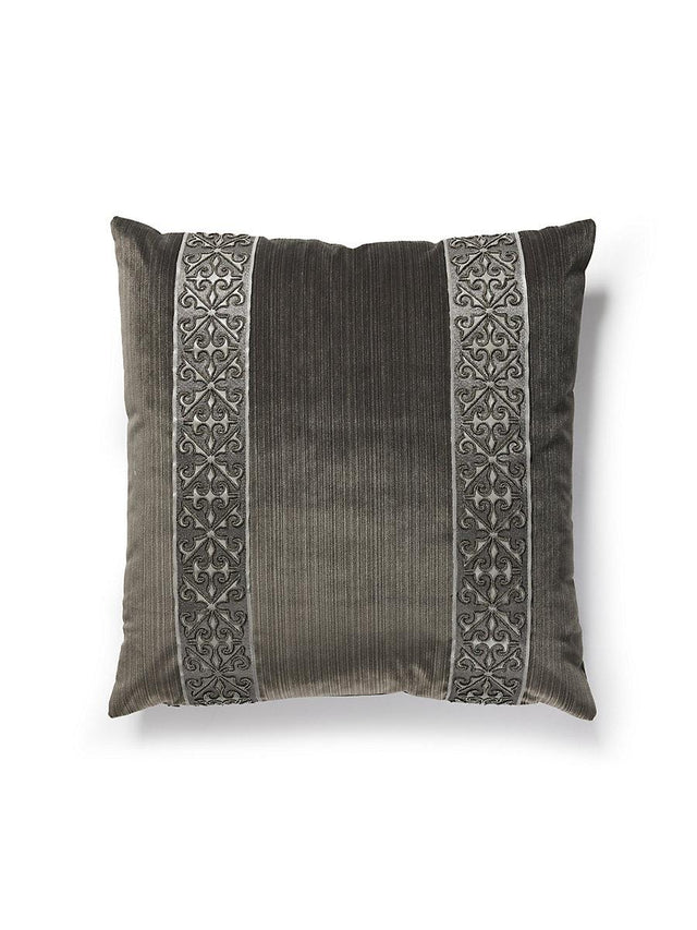 Scalamandre Saxony/Strie Velvet 22 X 22 - Sterling / Titanium Decorative Pillow