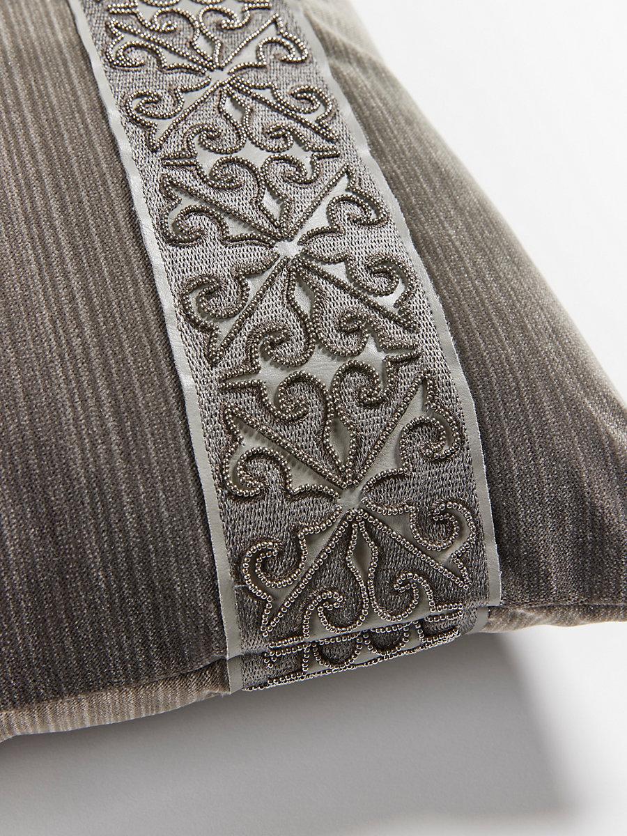 Scalamandre Saxony/Strie Velvet 22 X 22 - Sterling / Titanium Decorative Pillow