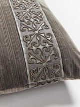 Scalamandre Saxony/Strie Velvet 22 X 22 - Sterling / Titanium Decorative Pillow