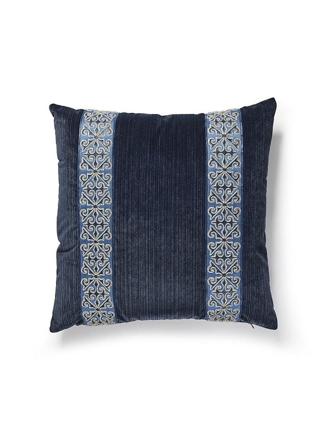 Scalamandre Saxony/Strie Velvet 22 X 22 - Midnight / Ink Decorative Pillow
