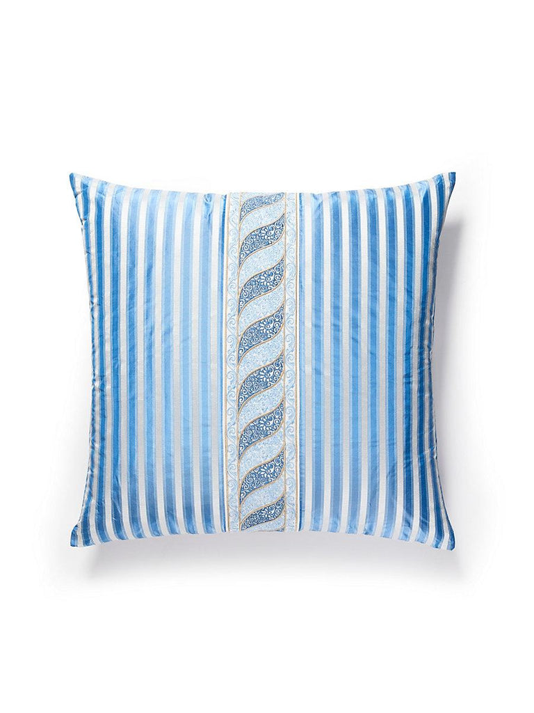 Scalamandre PAISLEY/SHIRRED STRIPE FOUNTAIN / BLUE OPAL Pillow