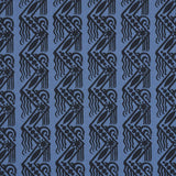 Schumacher Venetian Zig Zag Block Print Black On Blue Fabric