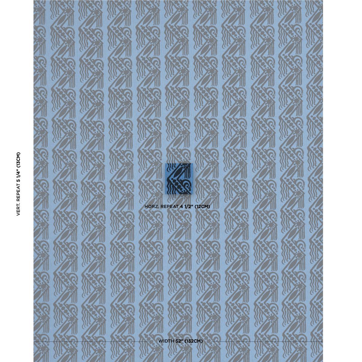 Schumacher Venetian Zig Zag Block Print Black On Blue Fabric