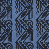Schumacher Venetian Zig Zag Block Print Black On Blue Fabric