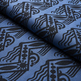 Schumacher Venetian Zig Zag Block Print Black On Blue Fabric
