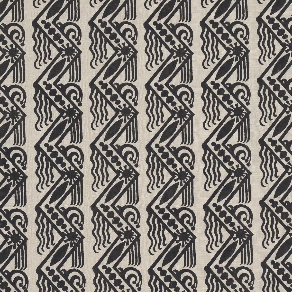 Schumacher Venetian Zig Zag Block Print Black On Natural Fabric