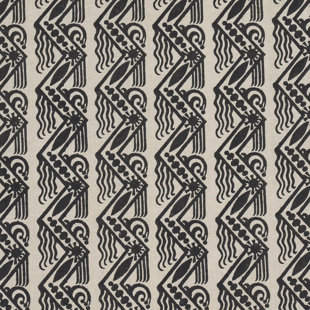Schumacher Venetian Zig Zag Block Print Black On Natural Fabric