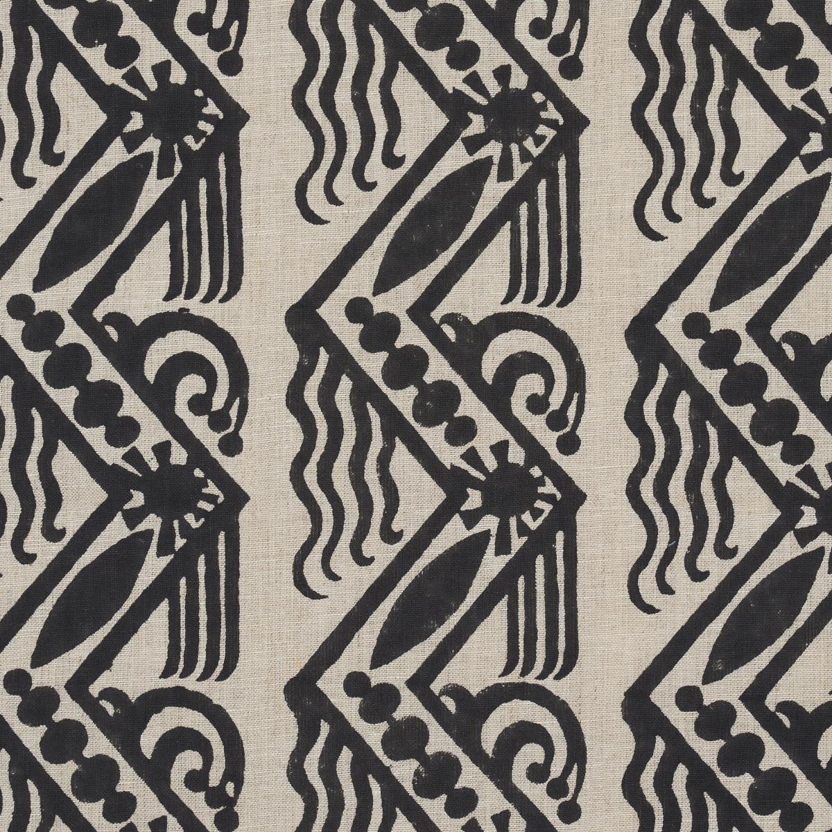 Schumacher Venetian Zig Zag Block Print Black On Natural Fabric
