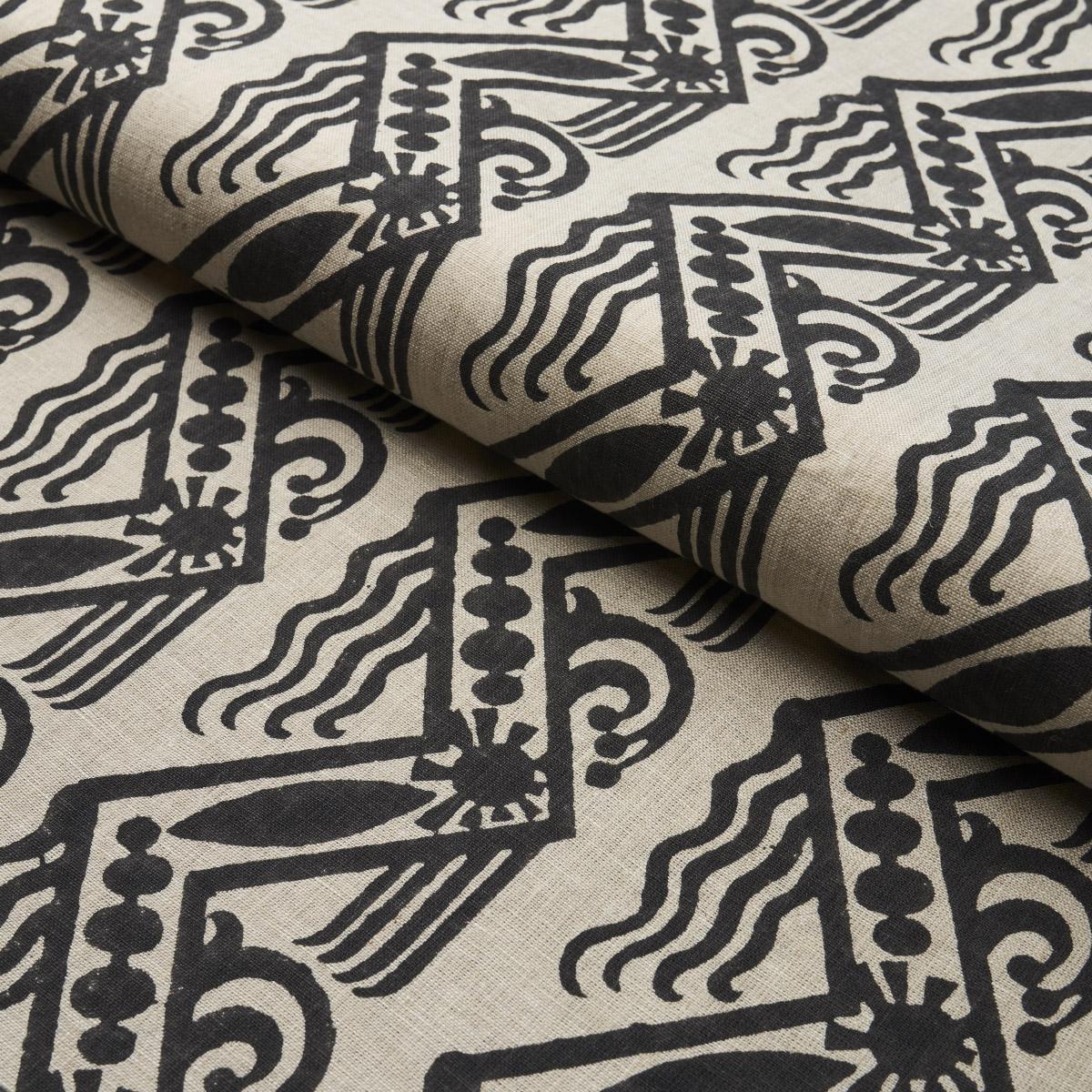 Schumacher Venetian Zig Zag Block Print Black On Natural Fabric