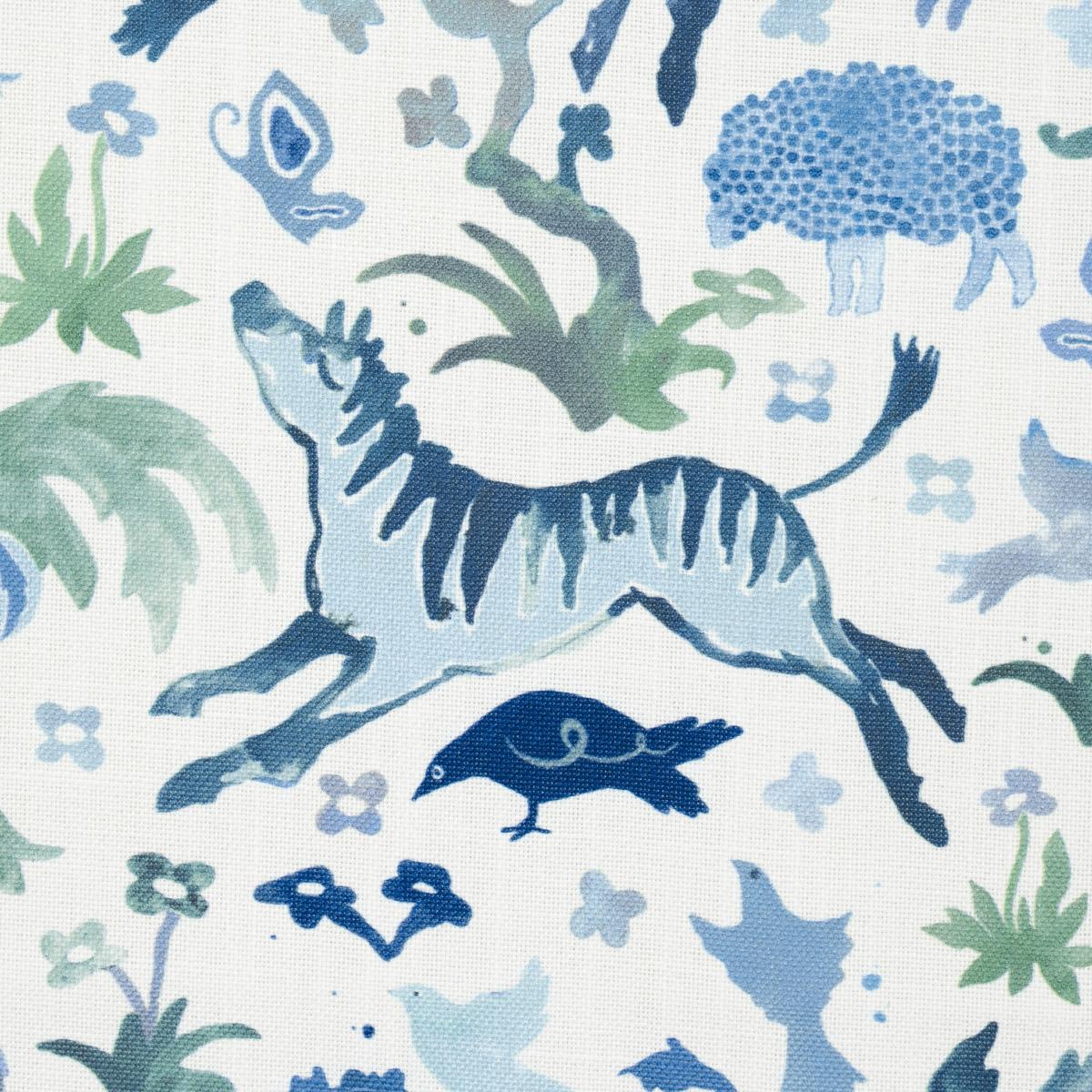 Schumacher Beasts Indoor/Outdoor Blue And Green Fabric