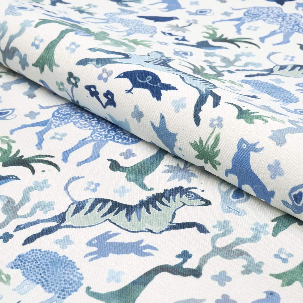 Schumacher Beasts Indoor/Outdoor Blue And Green Fabric